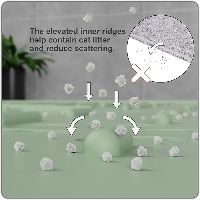 Large Cat Litter Mat, 31.5x23.6 Silicone Trapping Mat Sage Green | for Kitty Litter Box, Easy Clean, BPA Free Rubber, Center Litter Collection, Easy Pour-Back, Waterproof, Odor-Resistant - Image 3