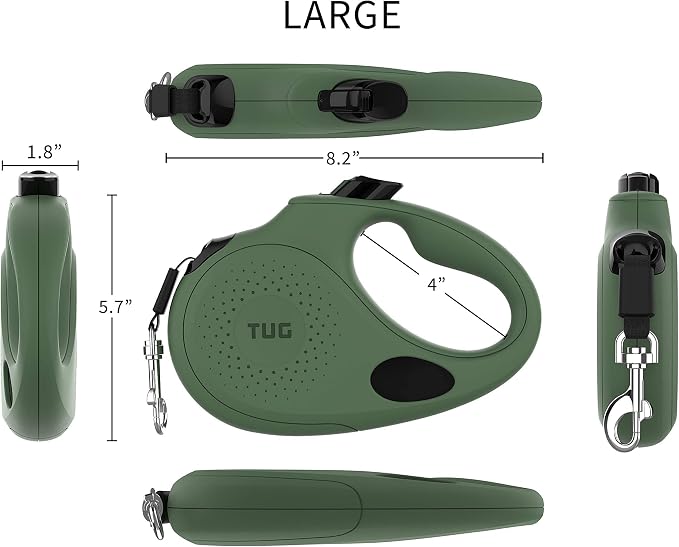 TUG Oval 360° Tangle-Free Retractable Dog Leash with Integrated Waste Bag Dispenser (Large, Green) - Image 3