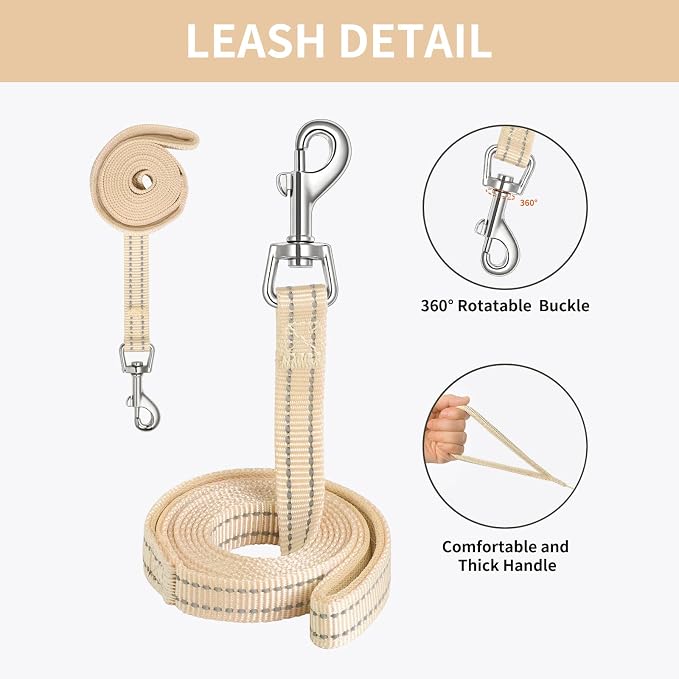 AMTOR Small Dog Harness with Leash Set, No Escape Easy Walk Puppy Harnesses for Training Walking, Step-in Reflective Soft Dogs Vest for XS S Medium Extra-Small Large Sized Dog(Beige,L) - Image 4