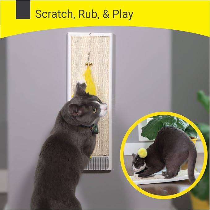 Cat Scratching Post, Natural sisal Pad Cat Scratching Board, Kitten Scratcher w/Replaceable Natural sisal Pad & Self-Groom Brush, Wall Mounted or Floor Use, Cat Toys Included(20x6.5) - Image 3