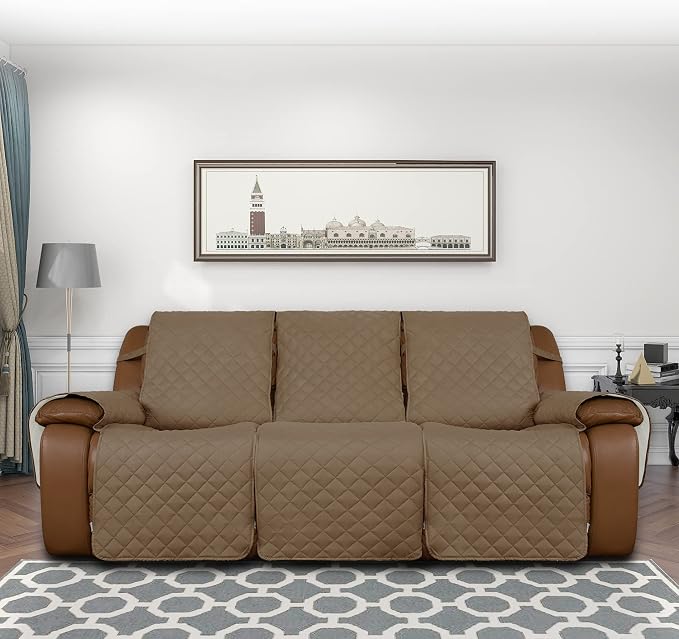 Easy-Going Reversible Couch Cover for 3 Seat Recliner Sofa, Camel/Ivory | Washable Sofa Slipcover For Dogs, Sofa Cover For Recliner, Furniture Protector Mat, Pet Friendly - Image 2