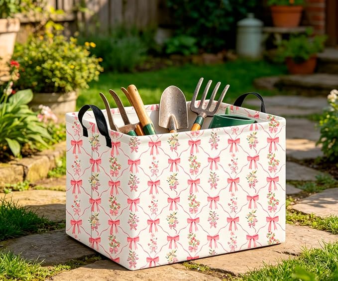 CLOCOR Rectangular Storage Basket Empty,Gift Basket,Waterproof Storage Bin,Room Decor(Spring Flower) - Image 3