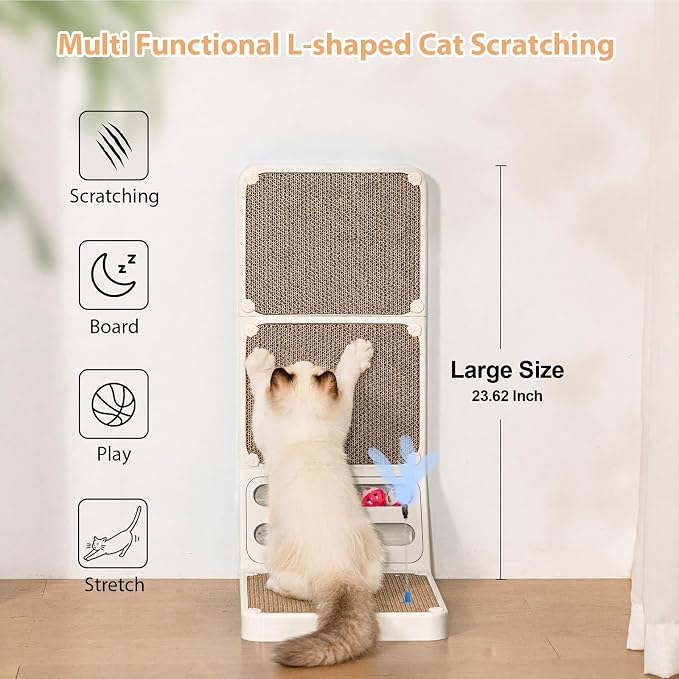 Goosheep Cat Scratching Board Kitten Scratching Ball Wall Scratchers for Indoor Cats L Shaped Cat Scratcher Cats with Scratcher Pads White - Image 3