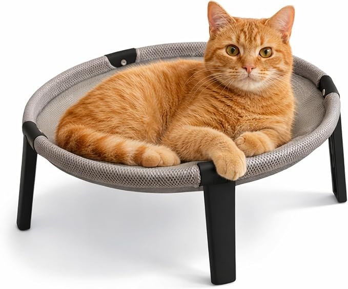 Elevated Cat Hammock Bed, Breathable Mesh Raised Cat Lounger, Removable Washable Mesh(Gray) by ROGSOUTH