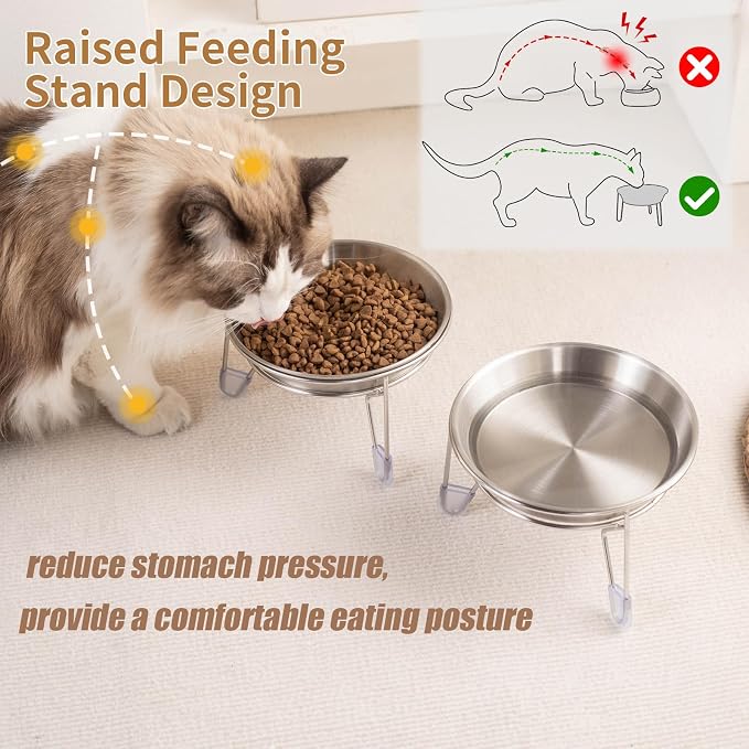 Elevated Cat Bowls,6.7" Extra Wide Raised Stainless Steel Cat Food Bowls with Anti-Slip Metal Stand Whisker Friendly Water Dishes for Indoor Cats and Small Dogs-1pack - Image 2