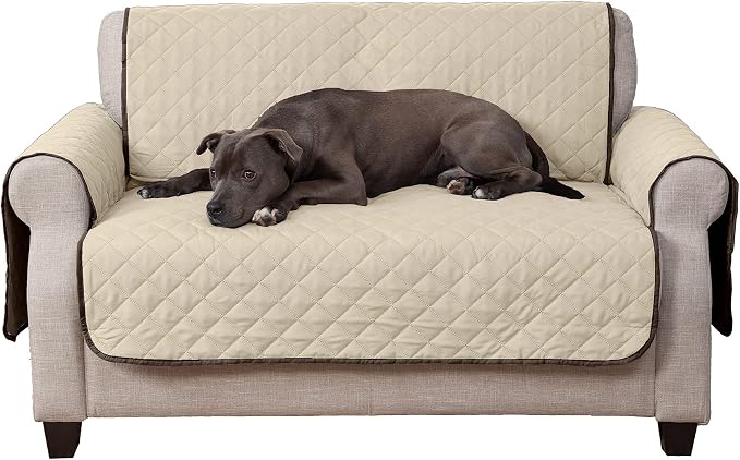 Furhaven Water-Resistant & Reversible Loveseat Cover Protector for Dogs, Cats, & Children - Two-Tone Pinsonic Quilted Living Room Furniture Cover - Espresso/Clay, Loveseat - Image 2