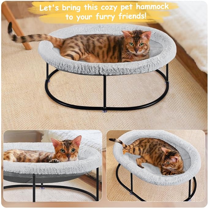 Zoratoo Elevated Cat Hammock, Fluffy Cuddle Cat Bed for Multiple Cats | Portable Raised Pet Bed, Sturdy Metal Frame, Detachable Washable Cover, Oval Shape Cuddle Bed for Sleeping Kittens - Image 6