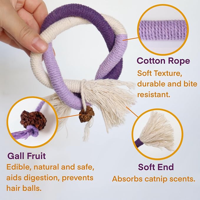 Cat Toys for Indoor Cats, Kitten Toys for Indoor Kittens, Catnip Rope Chew Toys for Teeth Cleaning, Interactive Cat String Toy, Kitty Kicker Toy, 3 Pack (Plus 3 Pouches of Catnip) - Image 6