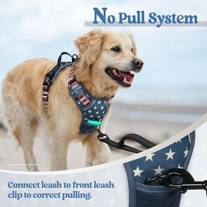 rabbitgoo Dog Harness, No Pull Medium Sized with 2 Leash Clips, Pet Vest | No Choke with Handle, Adjustable Soft Padded, Reflective, Easy Control for Walking, Blue Star, Medium - Image 5