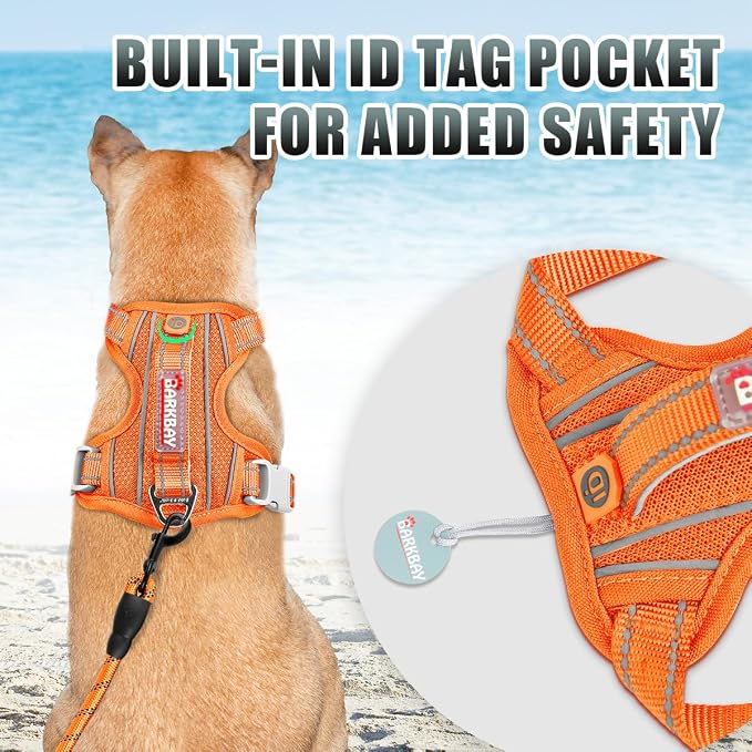 BARKBAY No Pull Dog Harness Large Reflective Dog Harness with Front Clip and Easy Control Handle for Walking Training Running with ID tag Pocket(Orange,XL) - Image 2