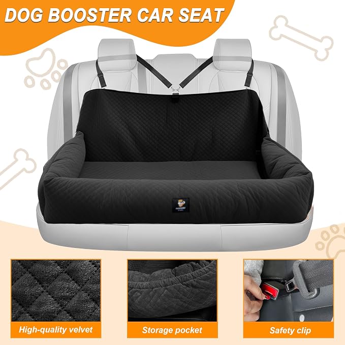 Dog Car Seat for Medium/Large Dogs Under 100 Lbs,Multi-Functional Dog Car Bed Washable Pet Travel Safety with Thick Cushion, Soft & Removable,for All Cars Back Seat (Black) - Image 3