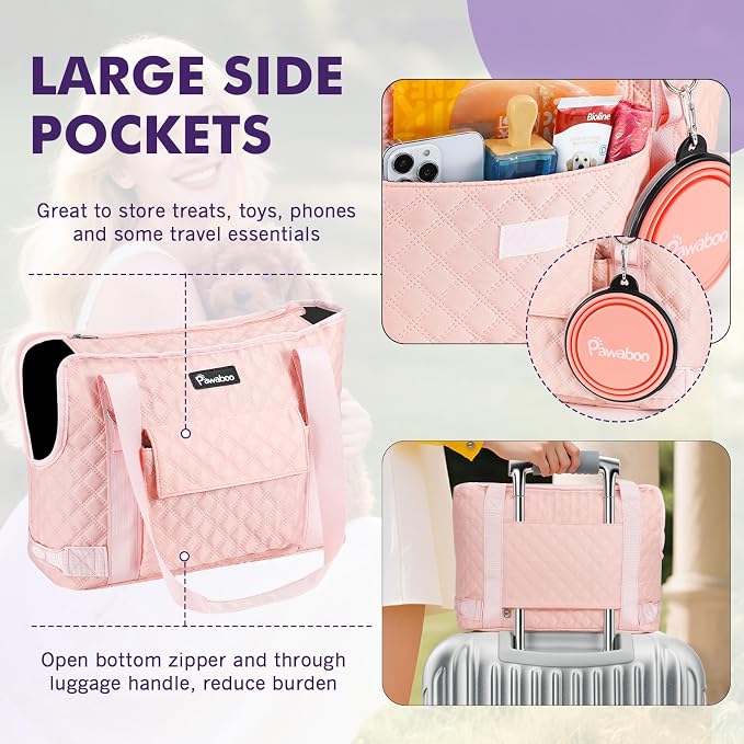 Pawaboo Dog Purse Carrier for Small Dogs with Pocket,Up to 11Lbs | Lightweight & Portable Dog Tote Bag Carrier Purses,Soft Sided Design,Front Pocket for Storage Travel Shopping Pink - Image 4