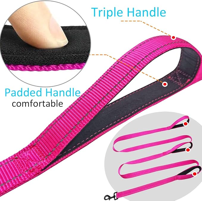 3 Handle Dog Leash 10FT Triple Handle Reflective Large Medium Dog | Multi Handles Heavy Duty Training Lead with Padded Traffic Handles for Control and Safety - Image 4