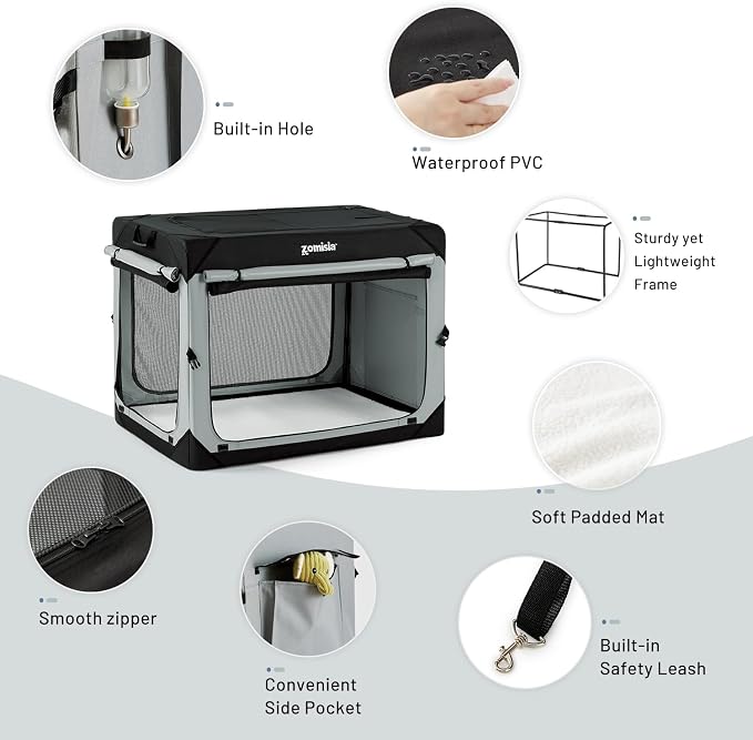 ZOMISIA XL Collapsible Dog Travel Crate for Large Dogs, Portable Dog Crate | Soft Sided,Easy Fold & Setup,Indoor & Outdoor Use,Breathable Mesh Windows,Built-in Leash,For Extra Large Breeds Up to 90 lbs - Image 6