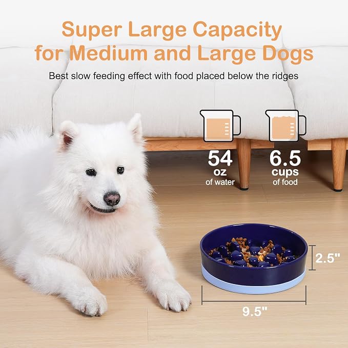Sted Ceramic Slow Feeder Dog Bowls for Medium Large Breed | Slow Feeding Dog Bowl, Dogs Food Bowls for Fast Eaters, Puzzle Dogs Food Bowl with Silicone Base, Maze Blue - Image 5