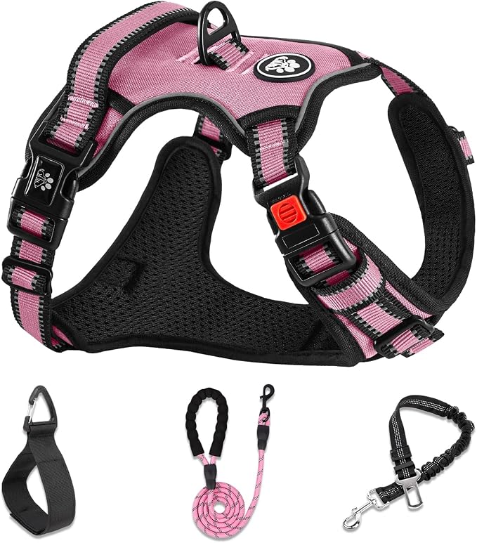 NESTROAD No Pull Dog Harness,Adjustable Oxford Dog Vest Harness with Leash,Reflective No-Choke Pet Harness with Easy Control Soft Handle for Large Dogs(X-Large,Pink) by NESTROAD