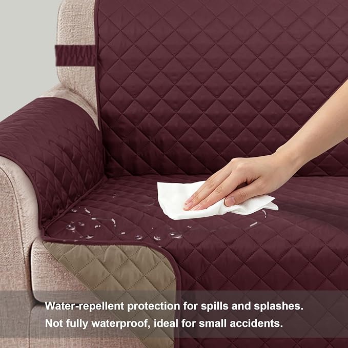 Reversible Loveseat Couch Sofa Covers, 2-Seater, Burgundy | Loveseat Covers for Dogs Water Repellent, Friendly Furniture Protector with Elastic Straps for Living Room - Image 3