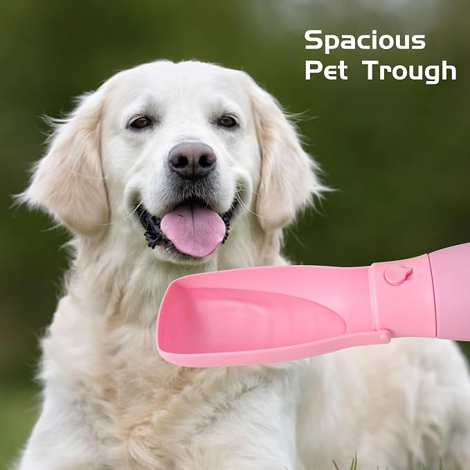 Portable Dog Water Bottle 19oz Pink | Foldable pet water dispenser, food grade plastic, ease to use for outdoor walking, hiking, travel - Image 4