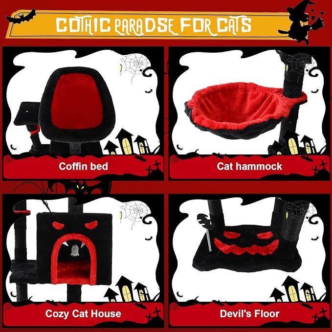 Cat Tree Tower with Hammock,40"Cat Trees for Indoor Cats Large Adult(Black) | Modern Cat Tree Tower with Scratching Post, Cats Condo Furniture with Cloud Top Perch, Cats Climbing Tower for Kittens - Image 4
