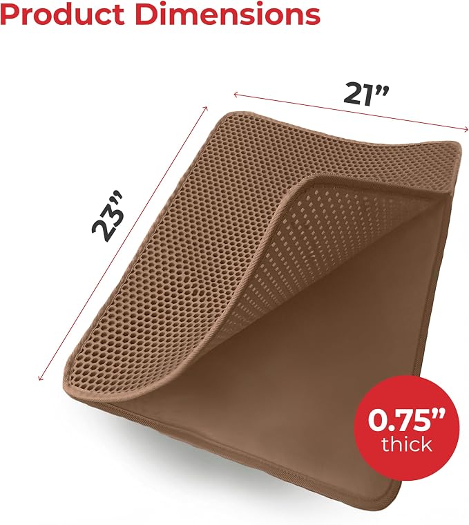 iPrimio Cat Litter Trapper Mat, Waterproof, Double Layer, 23" x 21", Brown | Double layer honeycomb traps scattered litter while the waterproof base blocks urine. Soft on paws and empties in one pour. - Image 3