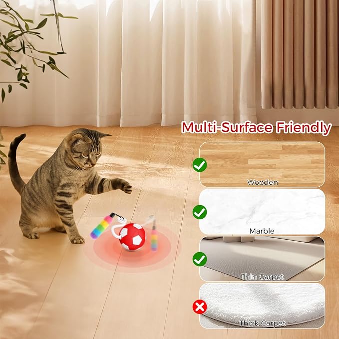 VIWIK Interactive Cat Toys for Indoor Cats, Automatic Motion Activated Kitten Ball Toy, Moving Stimulation Cat Toys for Bored Indoor Adult Cats, Low Noise Fast Rolling Moving Ball Red - Image 3