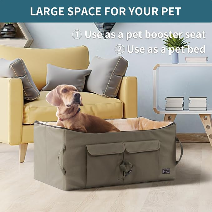 Petsfit Dog Booster Seat for 2 Small Dogs or Medium Dog up to 55 lbs, Large Dog Car Seat with 2 Big Pockets for Cars, Trucks and SUVs (Large, Brown) - Image 7