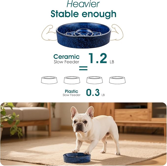 vancasso Slow Feeder Dog Bowl, 0.6 Cup Ceramic Puzzle Dish for Small Breeds | Maze Dog Food Bowl for Fast Eaters, Slow Feeding Design for Small Dogs and Cats, Promotes Healthy Eating Habits, Blue - Image 4