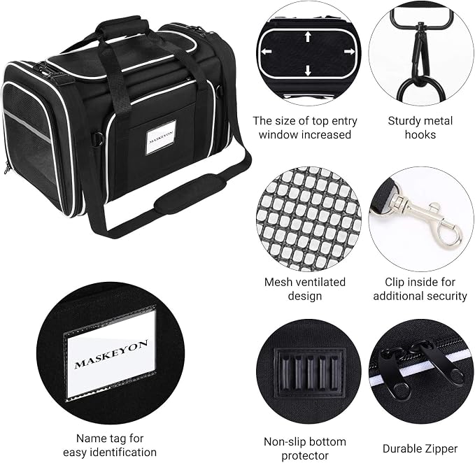 TSA Airline Approved Large Pet Travel Carrier,4 Sides Expandable with 2 Mesh Pockets,3 Entry, Soft Sided Collapsible Dog Carrier for 2 Cats,Kittens,Puppies,Dog, X-Large, Black & White - Image 6