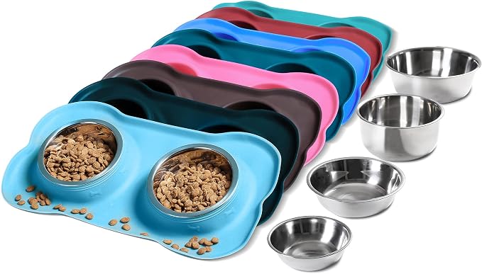 Hubulk Pet Dog Bowls 2 Stainless Steel Dog Bowl with No Spill Non-Skid Silicone Mat + Pet Food Scoop Water and Food Feeder Bowls for Feeding Small Medium Large Dogs Cats Puppies (Medium, Turquoise) by Hubulk