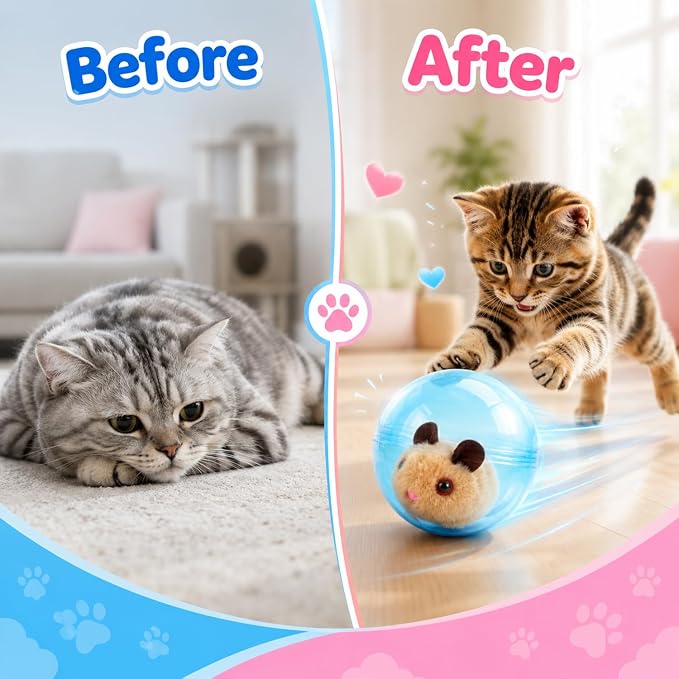 Self-Rolling Interactive Cat Ball, Automatic Animal Pet Rolling Ball | Hamster Ball for Cats Interactive,Hamster in Rolling Balls Smart Cat Toy, Motion Activated Cat Enrichment Toys (Pink) - Image 3
