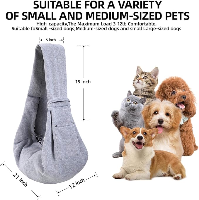 Dog and Cats Carrier Sling, Puppy Small Pet Carrier with Storage Pocket | Reversible Dog Sling Carrier, Safety buckle, Storage Pocket, Machine Washable for Travel, Outdoor Activities, Hand-Free, Gray - Image 5