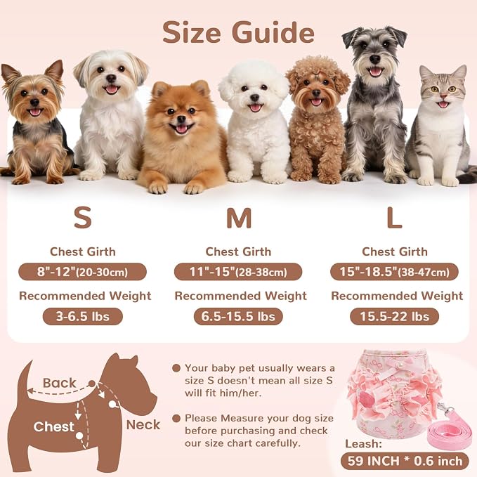 ABRRLO Small Dog Harness and Leash Set Soft Breathable Mesh No Pull Puppy Harness with Bowknot Adjustable Cute Pink Dog Vest Harnesses for Small Dogs Cats Girl Pet Harness for Walking Outdoor(Pink,M) - Image 6