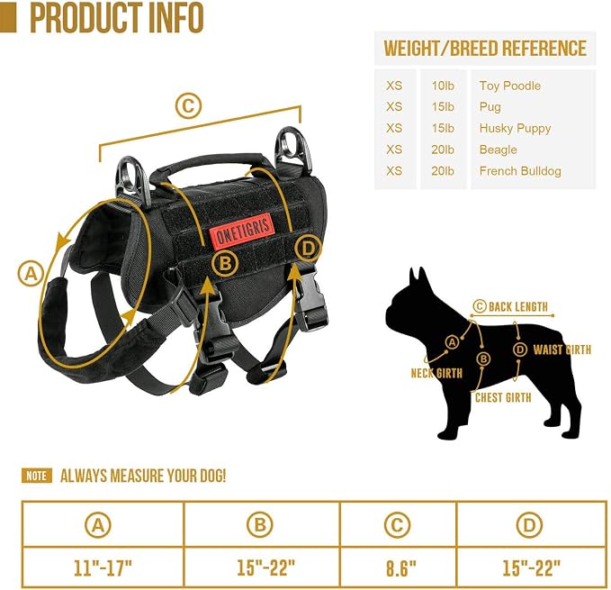 OneTigris Tactical Dog Harness XS Small Dog Vest with Handle | Military XS dog harness with vertical control handle. Soft fleece padding & quick-release. Ideal for training & walks. - Image 3