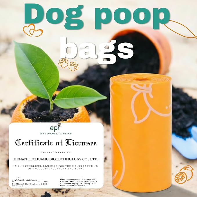 Citrus Scented Dog Poop Bags - 24 Rolls 360 counts Leak Proof | Extra Large 13x9 Inch Orange Dog poop bags rolls with Dispensers, Fragrance Bags for Dogs Walking and Cat Litter - Image 7