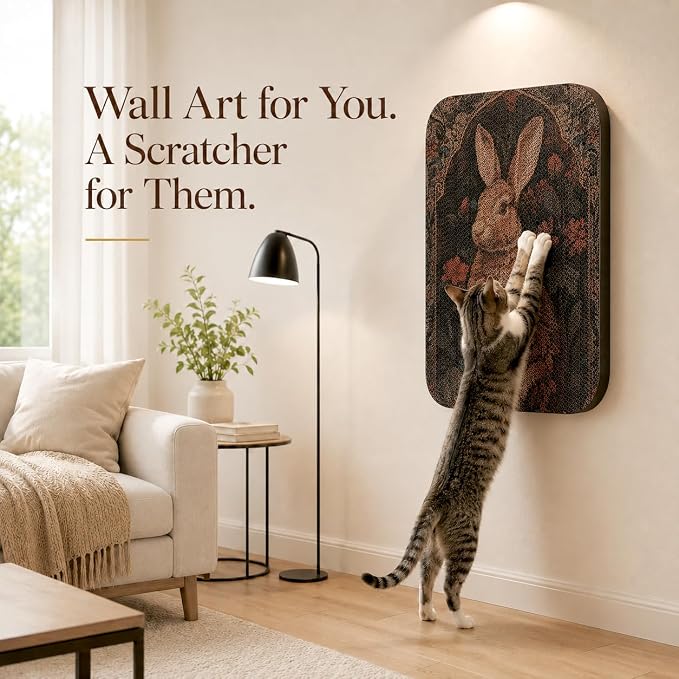 2 Pack Cat Wall Scratcher, Art Cat Scratching Board for Cats | Wall Mounted Cat Scratch Pad, Water-Based Ink, Hook&Loop Strips, Floor or Wall Use, 16.7x11x1 Inch, Butterfly & Rabbit - Image 7