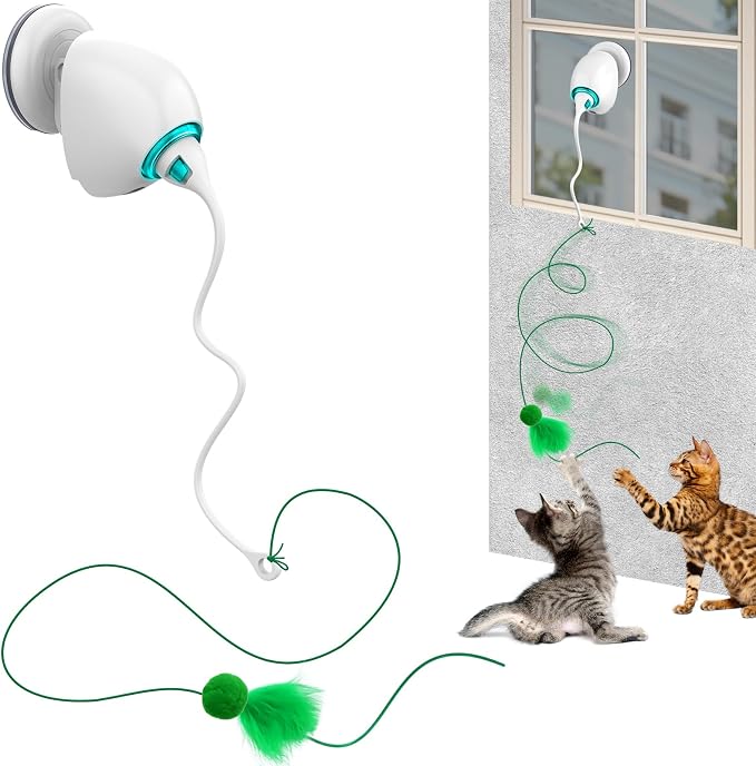 Interactive Cat Toys for Indoor Cats, Automatic Flying Feather Wand, Suction Cup Design, USB Rechargeable, Wall-Mounted Hanging Cat Toys for Bored Indoor Adult Cats by BENTOPAL
