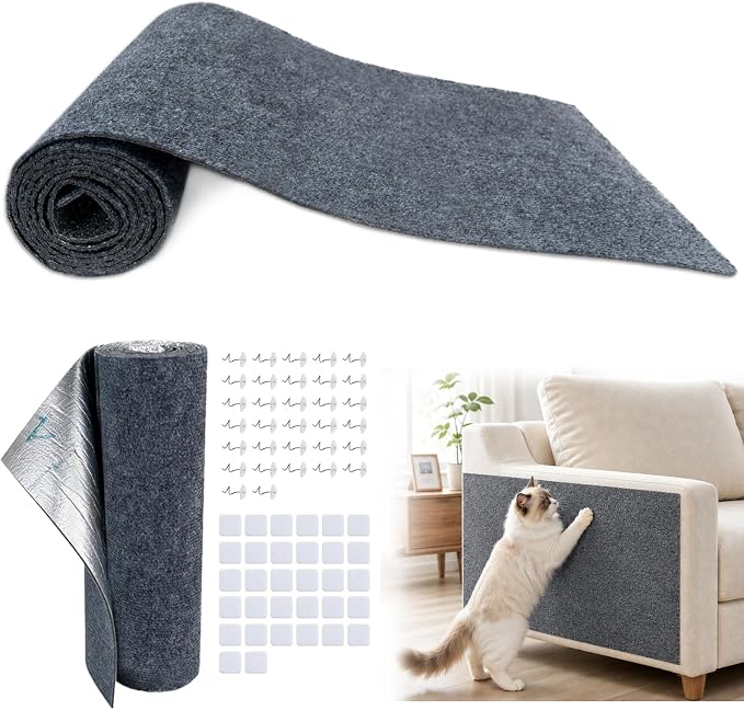 78.7"X15.8" Cat Scratch Furniture Protector, Anti Scratch Couch Protector from Cat Claws, Self-Adhesive Cat Scratching Pads, DIY Couch Cat Scratcher for Corner Sofa Wall & Door (Gray) by Unknown