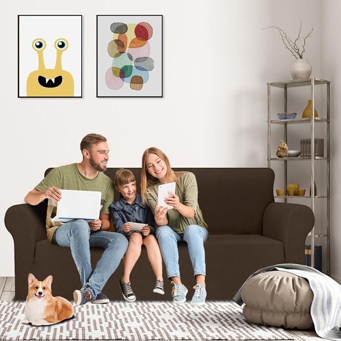 MAXIJIN Couch Covers for 3 Cushion Couch Sofa (71"-91"), 1-Piece Stretch Sofa Cover Slipcover Furniture Protector with Elastic Bottom for Kids,Dogs (Large, Diamond Pattern Coffee) - Image 2