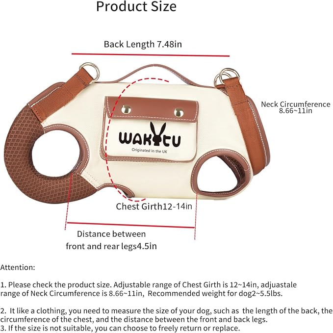 Wakytu Dog Lift Harness Dog Carrier VES Harness Adjustable Leash with Small Puppy Treat Bag,Fits Most Cars,XS | stylish puppy sling carrier with handle & pocket,adjustable leash,walking & travel - Image 5