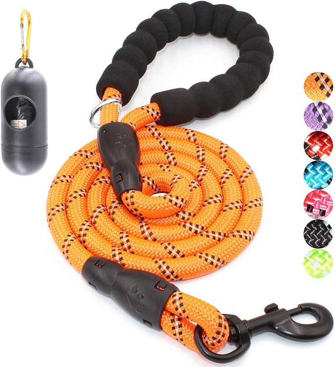 2/4/5/6 FT Dog Leash with Comfortable Padded Handle and Highly Reflective Threads for Small Medium and Large Dogs (6FT-1/2'', Orange) by BAAPET