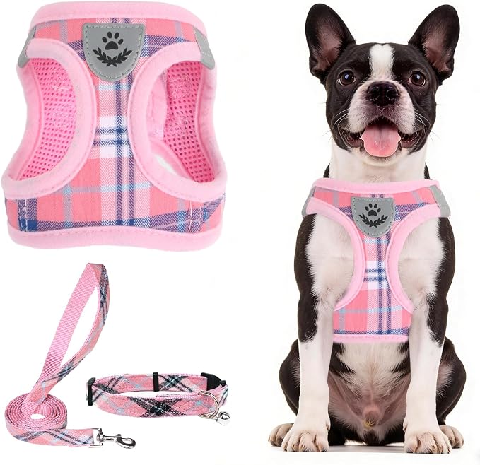 PUPTECK Dog Harness, Collar and Leash Set No Pull for Small Medium Sized | Plaid Puppy Step-in Escape Proof Reflective No Choke Pet Cat Adjustable Walking Vest by PUPTECK