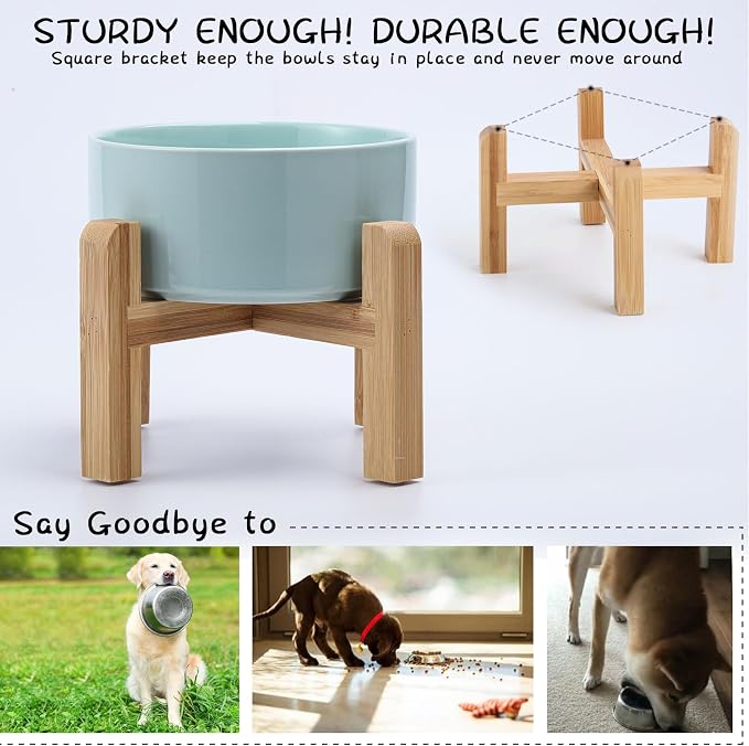 Petygooing Elevated/Raised Ceramic Dog Bowl for Small Breeds, Dog Food Water Dish with Stand,Pet Feeding Bowl with Anti Slip Rubber for Cats and Small Dogs Puppy 13.5 OZ (5.1In / 1.7 Cups) Blue Sky - Image 4