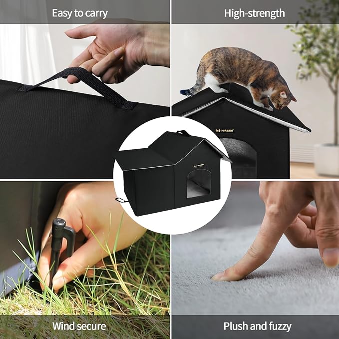 Outdoor Insulated Cat House for Feral Large Cats Weatherproof | Indestructible windproof shelter with mat & clip, insulated waterproof design, fits stray & feral cats for winter outdoor use - Image 5