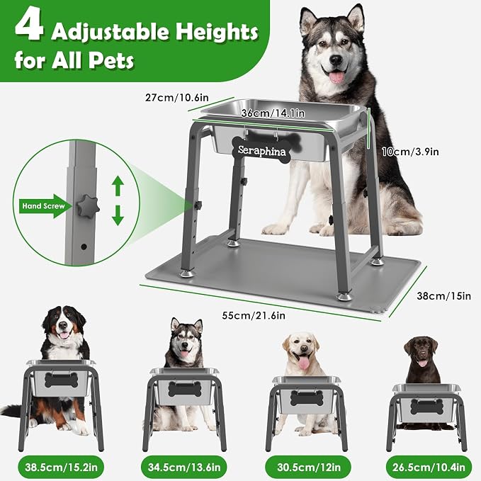 2 Gallon Elevated Large Dog Water Bowl with Mat, 4 Height Adjustable 10.4-15.2", Raised Dog Water Bowl Stand for Large Breed - Image 3
