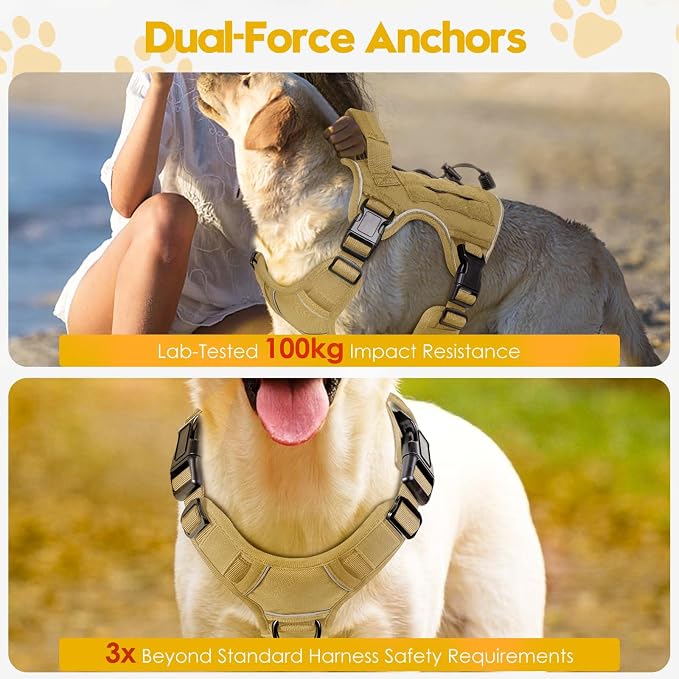 Heavy-Duty Tactical Dog Harness for Large Dogs, No Pull Adjustable Reflective Pet Vest with Molle System, K9 Military-Grade Control for Service Training, Outdoor & 10+ Breeds, Khaki, Medium - Image 4