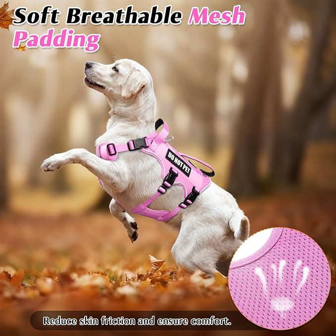WINSEE Escape Proof Dog Harness with Double Handle+4 Removable Patches | Service Working Molle Harness with Double Handle for Medium Dogs, Tactical Pet Reflective Vest for Walking Hiking Hunting - Image 8