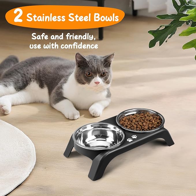 Elevated Dog Bowls for Small Dogs, 3” High Raised Dog Bowl Stand with Dual 5” Stainless Steel Bowls Non-Slip Pet Feeder for Puppy and Cats, Dishwasher Safe, Black - Image 5