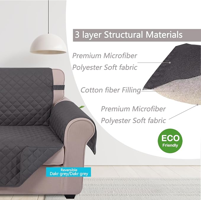 U-NICE HOME Loveseat Sofa Cover for 2 Cushion Couch, Dark Grey | 54''Oversized Loveseat Cover Washable, Pet Friendly, Elastic Straps, Water Repellent, Furniture Protector for 2 Cushion - Image 4