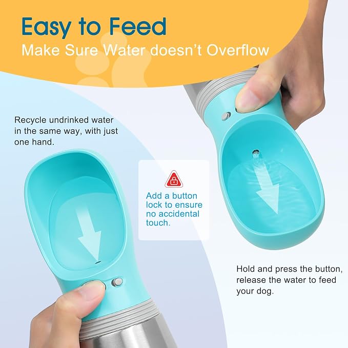Portable Dog Water Bottle, 24 OZ Stainless Steel Pet Water Dispenser | Leak Proof Pet Water Dispenser with Drinking Feeder, Durable, Use for Dog Travel, Walking, Hiking, and Outdoor Activities - Image 4