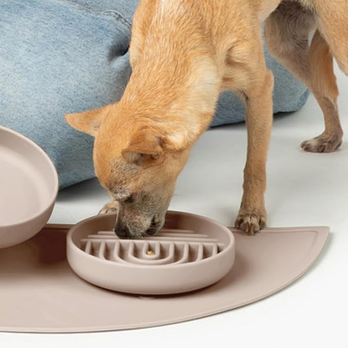 Should We Go? Slow Feeder Dog Bowls - Small Size Silicone Slow Eating Dog Bowl for Puppies & Dogs with Suction Cup -Dishwasher-Safe, Lick Mat Design, Reduces Gulping, for All Breeds, 6”x1.25”- Tan - Image 4